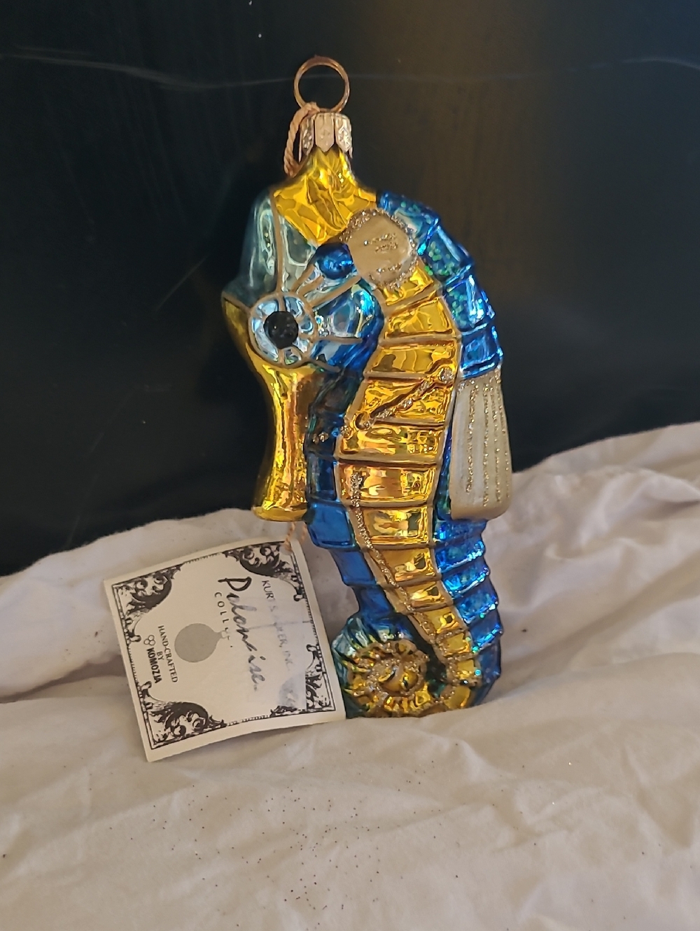 Kurt Adler Metallic Blue and Gold Seahorse Ornament